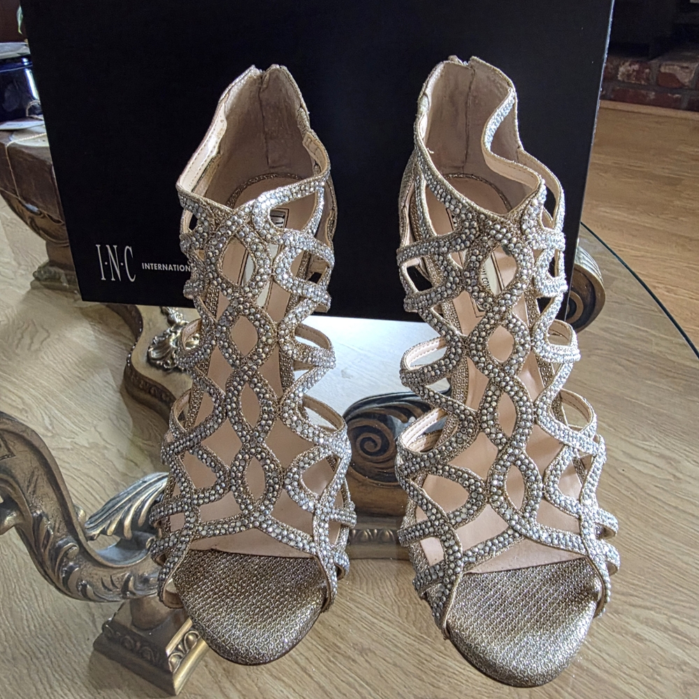 INC International Concepts Women's Gold Strappy Heels